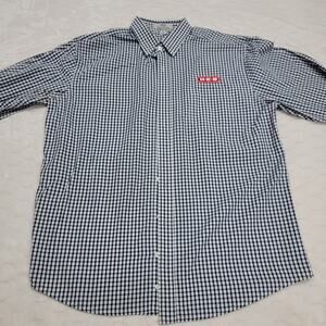 Vantage HEB Employee Uniform Shirt Mens Large Navy Gingham Check Button Down
